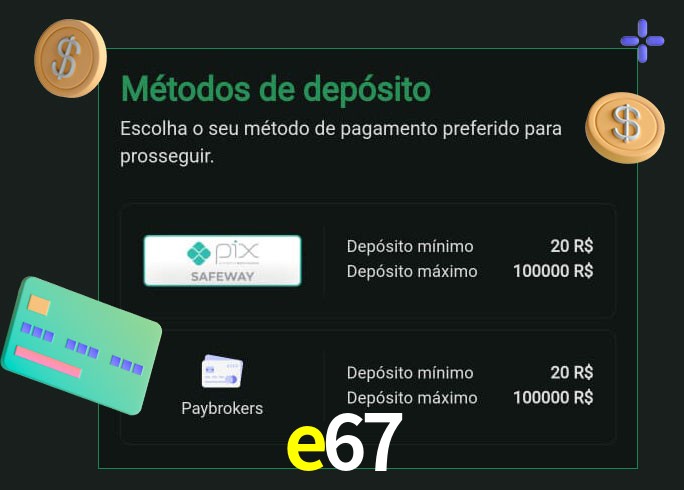O cassino e67 oferece uma grande variedade de métodos de pagamento